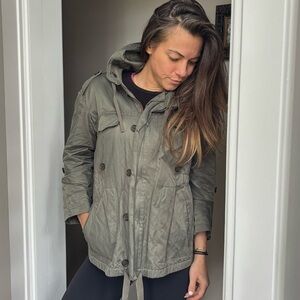 Joie XS wax coated army green hooded jacket